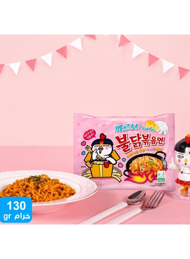 Samyang Buldak Carbo Hot Chicken Flavor Ramen 130g – Korean Spicy Creamy Instant Noodles, Rich Carbonara Sauce, Quick & Easy Meal, Authentic Korean Taste - Image 3