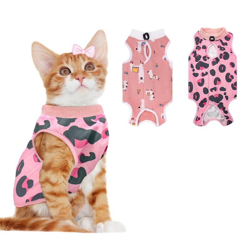 Coppthinktu 2 PCS Cat Recovery Suit Female Cat Onesie for Cats After Surgery Spay Abdominal Wounds, Kitten Surgery Recovery Suit Female Breathable E-Collar Alternative Kitten Onesie Anti Licking Medium - Image 1