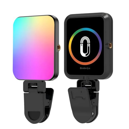 BROLAVIYA Magnetic Full RGB color LED video Light, 1800mAh Rechargeable, Adjustable Brightness, with Clip and ¼ thread, for Phones, Laptops, Cameras, Selfie, Photography, Video Conference, W 80, black - Image 1