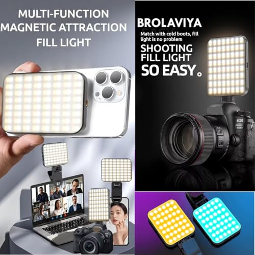 BROLAVIYA Magnetic Full RGB color LED video Light, 1800mAh Rechargeable, Adjustable Brightness, with Clip and ¼ thread, for Phones, Laptops, Cameras, Selfie, Photography, Video Conference, W 80, black - Image 3