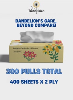 Dandelion Dandelion Ultra-Soft Facial Tissues – Total 2000 Sheets, 200 Pulls x 2 Ply, 5 Boxes, White  - Image 2