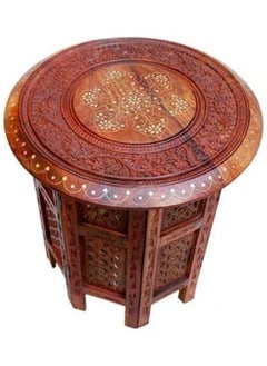 QUESERA Antique Coffee Table Round Boho End Furniture Carved Room Wooden Side Indian Decor  - Image 2