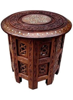 QUESERA Antique Coffee Table Round Boho End Furniture Carved Room Wooden Side Indian Decor  - Image 1