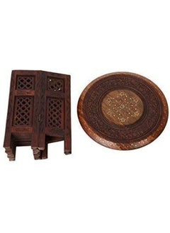 QUESERA Antique Coffee Table Round Boho End Furniture Carved Room Wooden Side Indian Decor  - Image 3