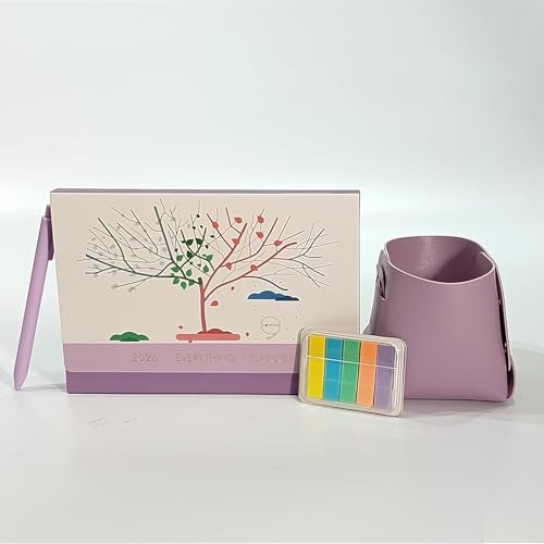 COMMA Everything Planner 2026 Gift Set | A5 Size New Year Diary, DIY Pen Stand, Pen and Sticky Notes | Budget & Mood Tracker, Birthdays, Shopping & Reading Lists and Travel Planner | Fabric Cover Material | (Purple) - Image 1