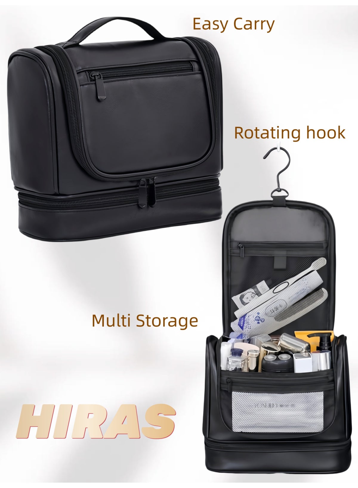 Toiletry Bags Travel Essentials Wash Bag with Hanging Hook Large Capacity Handbag Cosmetic Bag for Men & Women -Black