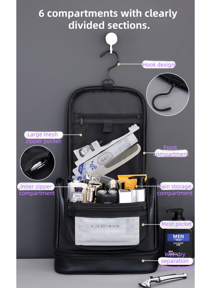 Hiras Toiletry Bags Travel Essentials Wash Bag with Hanging Hook Large Capacity Handbag Cosmetic Bag for Men & Women -Black - Image 2