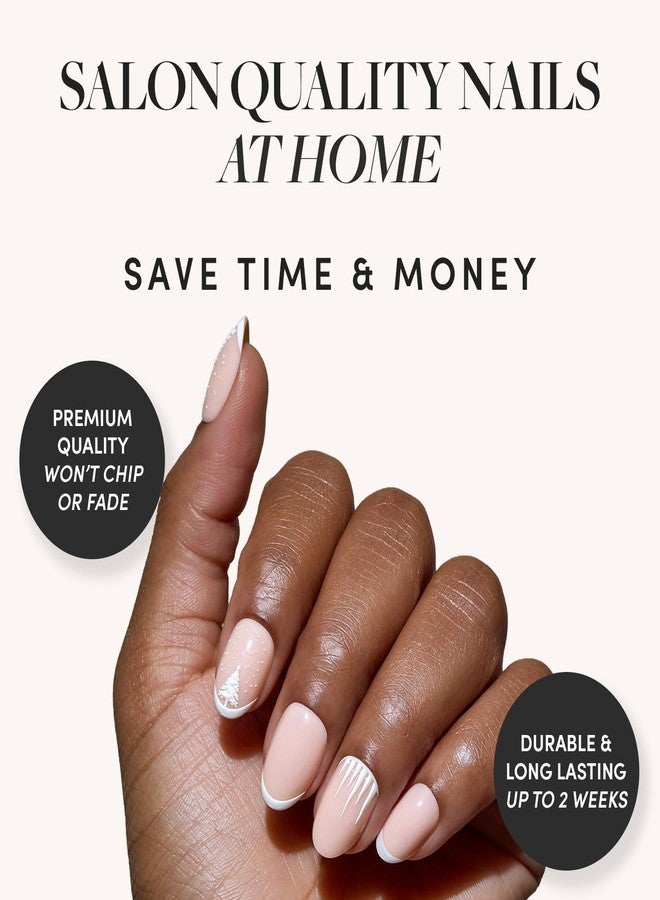 Glamnetic Press On Nails - Winter’s Tale | Short Oval Fake Nails with White French Tips, 3D Tree & Snow Design, Glossy Finish, Salon Quality Winter Nails | 15 Sizes, 30 Nail Kit with Glue - Image 2
