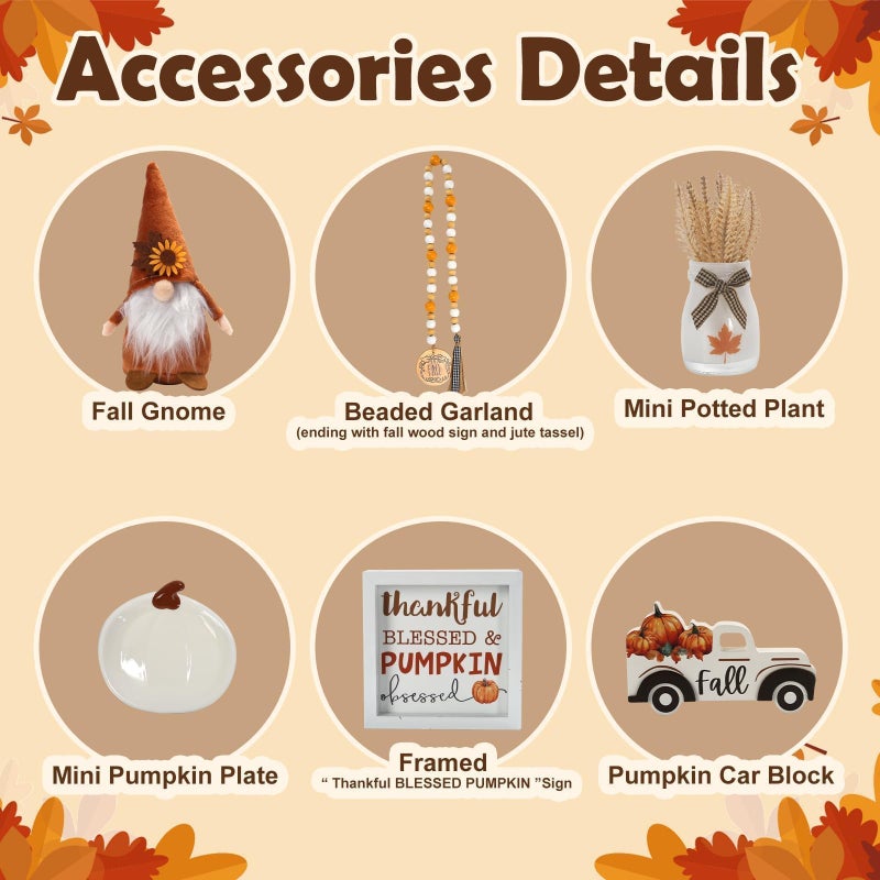 SYNCVIBE Thanksgiving Decorations for Home 6PCS Tiered Tray Decor Set, Tabletop Fall Decor for Tray Shelf Mantel Fire Place Office Desk Thanksgiving Autumn Table Centerpieces Pumpkin Farmhouse Wood Signs - Image 3