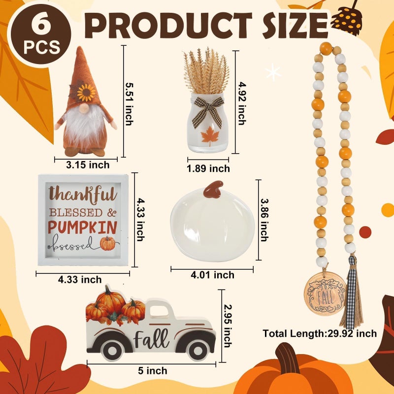 SYNCVIBE Thanksgiving Decorations for Home 6PCS Tiered Tray Decor Set, Tabletop Fall Decor for Tray Shelf Mantel Fire Place Office Desk Thanksgiving Autumn Table Centerpieces Pumpkin Farmhouse Wood Signs - Image 4