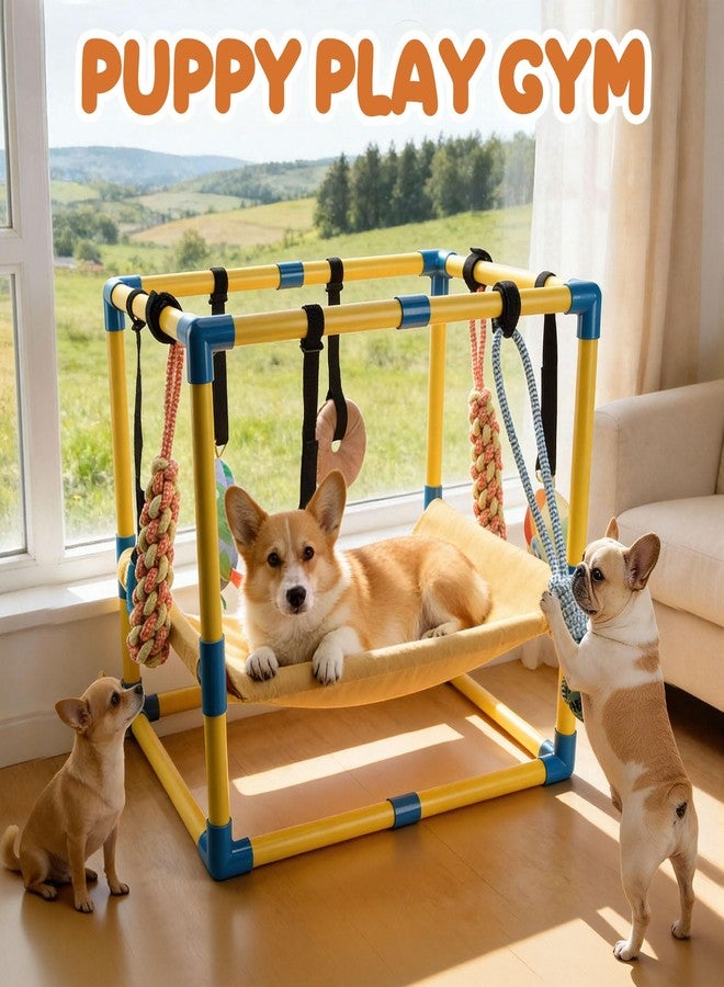 Fsawdnn Puppy Play Gym with 8 Hanging Toys, Indoor Puppy Jungle Gym with Interactive Dog Enrichment Toys.PVC Frame with Small Dogs Hammock Enrichment Activity Center - Image 2
