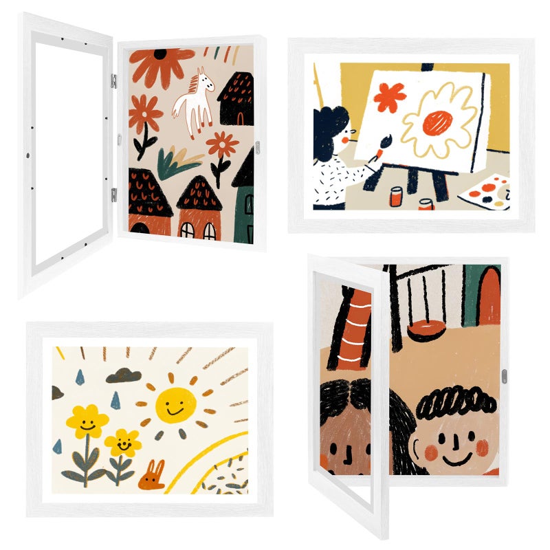 Clebay 4-Pack Kids Artwork Frames 10x12.5 Front Opening Kids Art Frame for Wall Art work Picture Display Holds 50+ Pcs for Kids Drawings Changeable Frames for Kids' Artwork Storage and Display â€“ White - Image 1