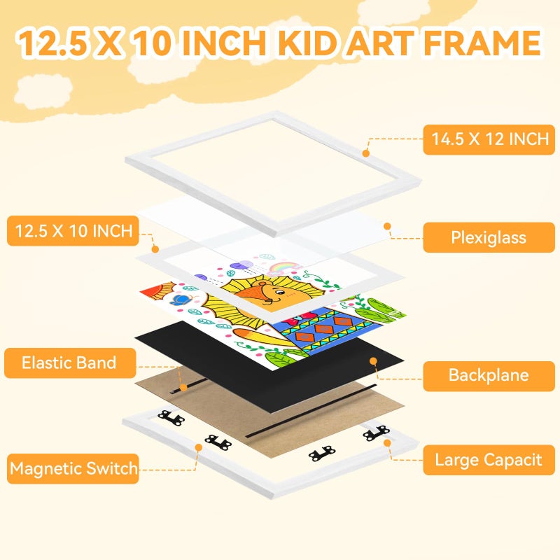 Clebay 4-Pack Kids Artwork Frames 10x12.5 Front Opening Kids Art Frame for Wall Art work Picture Display Holds 50+ Pcs for Kids Drawings Changeable Frames for Kids' Artwork Storage and Display â€“ White - Image 2