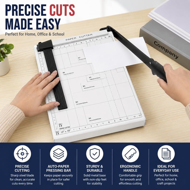 Hasanat Essentials A4 Paper Trimmer 12 x 10 Inch Heavy Duty Paper Cutter with Steel Blade - Image 3