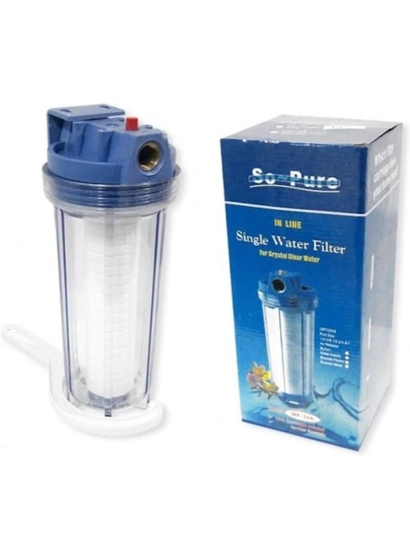 So-Pure Single Stage Water Filter Housing with Sediment Cartridge – 10 Inch Clear Housing, Wall Mount Bracket & Wrench Tool Included – Inline Pre-Filter for Home & Office - Image 1