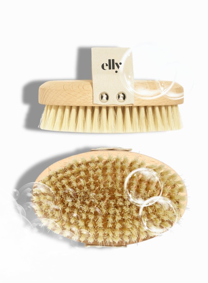 ELLY - Premium Set Exfoliation Dry & Wet | Exfoliator Glove + Dry Body Bath Brush Natural Bristles | Cellulite Reduction | Lymphatic Drainage - Image 2