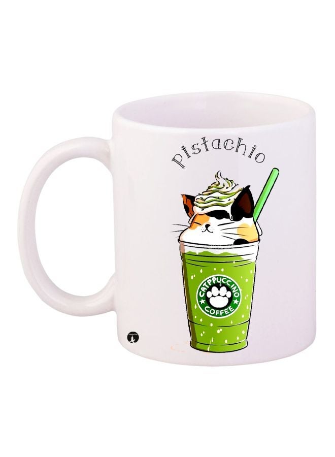 RYN Pistachio Cartoon Printed Coffee Mug White/Green/Brown 11ounce