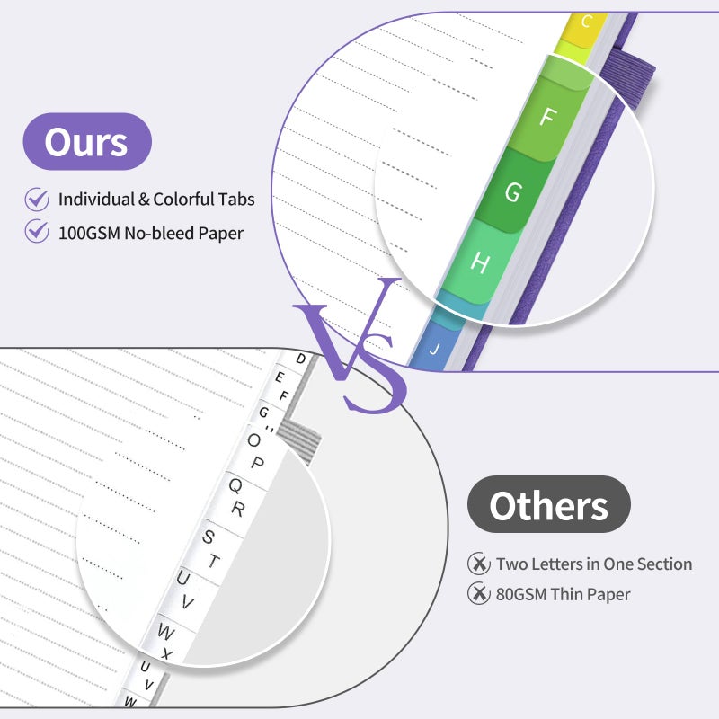 Blugool Password Book with Alphabetical Tabs, Password Keeper Book for Seniors, Hardcover Password Notebook for Individual & Colorful Tabs, Password Organizer for Website Logins, 5.3" x 7.7", Purple - Image 2