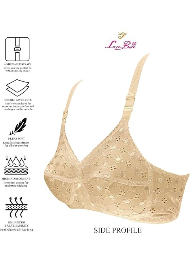 Love Bell Love Bell Womens Bra with Embroidery Double Layered Non Padded Everyday Lovebell Bra for Ladies  - Image 2