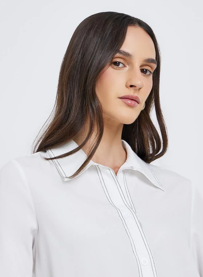Styli Styli White Contrast Stitch Detail Regular Fit Shirt