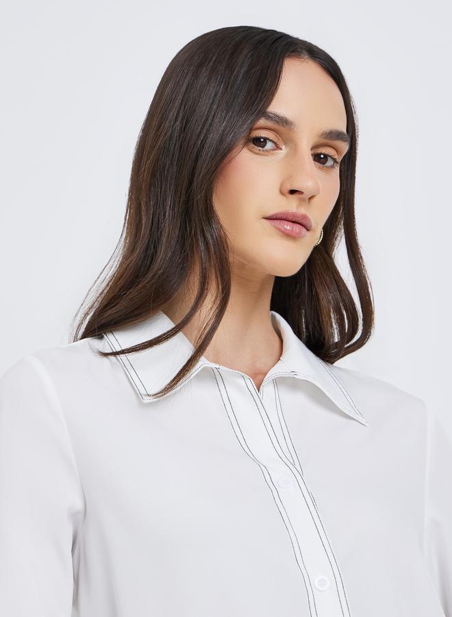 Styli White Contrast Stitch Detail Regular Fit Shirt - Image 4