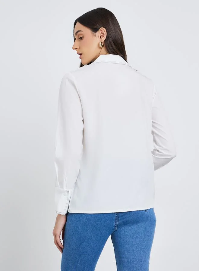 Styli Styli White Contrast Stitch Detail Regular Fit Shirt