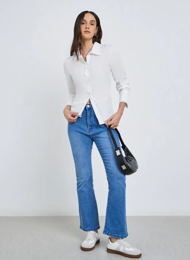 Styli Styli White Contrast Stitch Detail Regular Fit Shirt