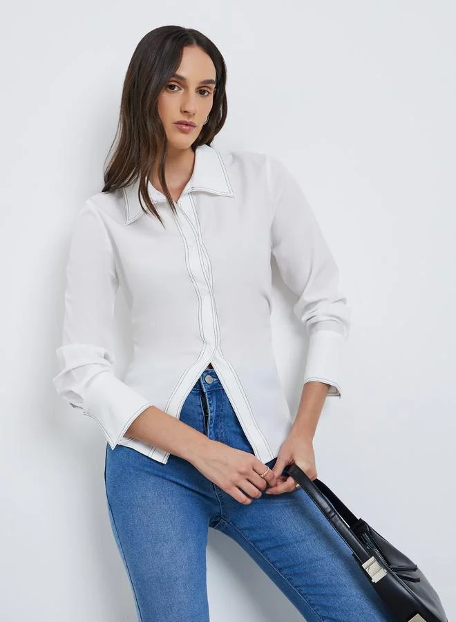 Styli Styli White Contrast Stitch Detail Regular Fit Shirt
