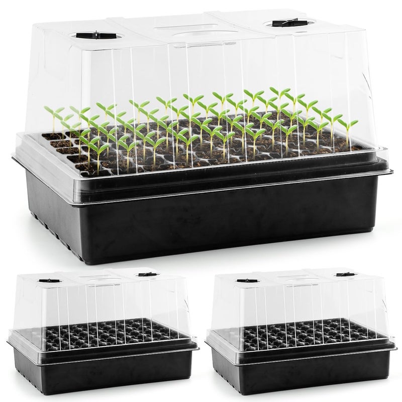 RooTrimmer Heavy Duty Seed Starter Trays with 5'' Tall Humidity Domes & 2.75'' Deep Cells â€“ 3-Pack (162 Cells Total) Reusable Plant Germination Kit, Durable Plastic Seedling Trays for Herbs, Vegetables - Image 1