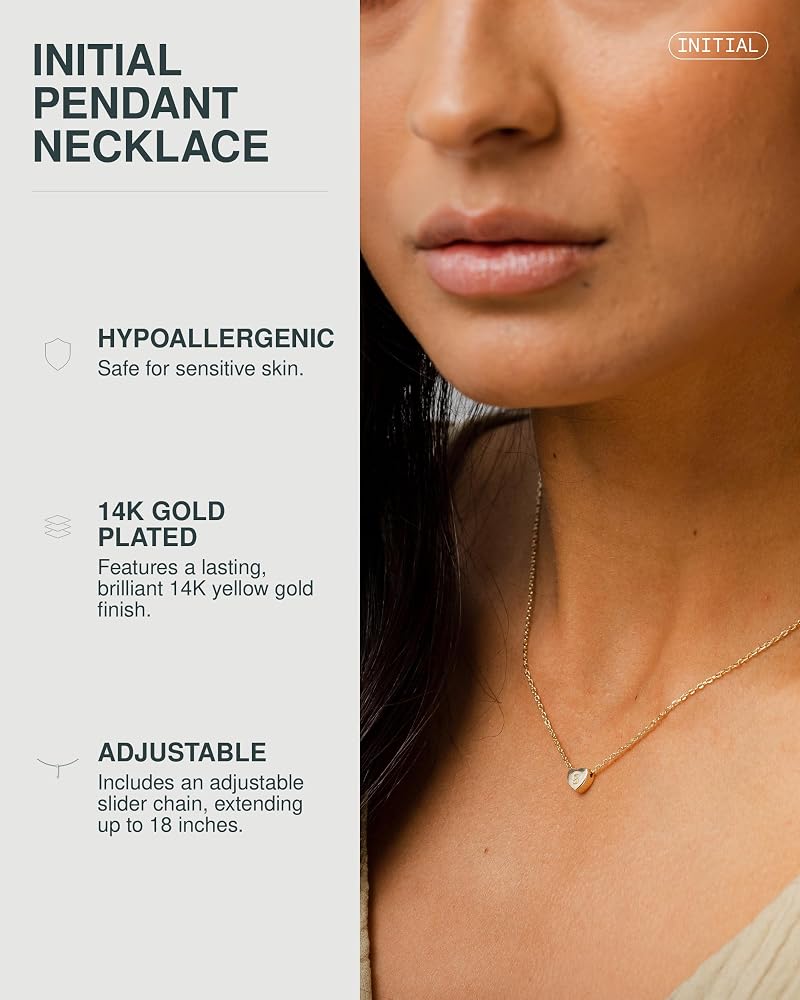 PAVOI 14K Gold Plated Tiny Heart Necklace Dainty Necklace for Women Personalized Letter Heart Choker Adjustable Slider - Image 2