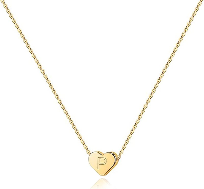 PAVOI 14K Gold Plated Tiny Heart Necklace Dainty Necklace for Women Personalized Letter Heart Choker Adjustable Slider - Image 1