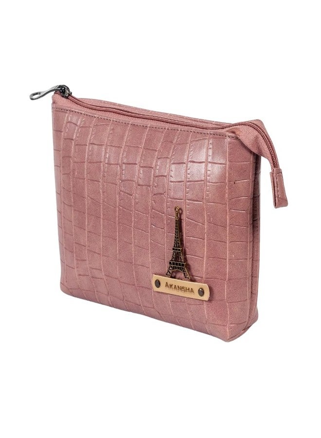 Aica Personalized Name & Charm Cosmetic Pouch Bag for Women| Makeup Toiletry Medicine Pouch Bag Organizer Box for Women| Customized Gifts for Women Wife| Multipurpose Travel Pouch (NudePink) - Image 1