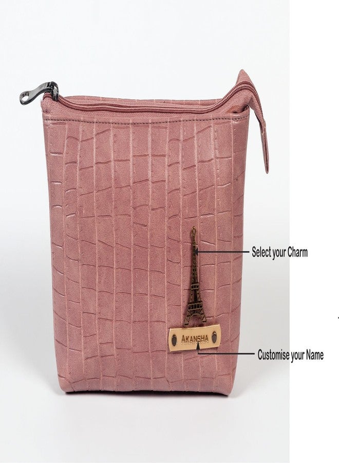 Aica Personalized Name & Charm Cosmetic Pouch Bag for Women| Makeup Toiletry Medicine Pouch Bag Organizer Box for Women| Customized Gifts for Women Wife| Multipurpose Travel Pouch (NudePink) - Image 2