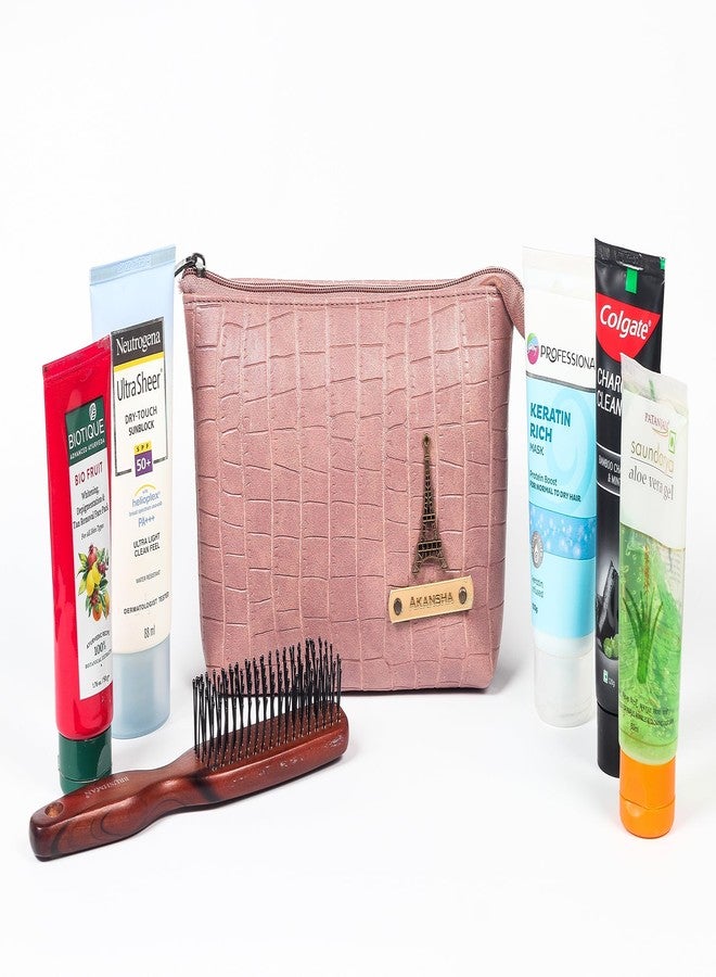 Aica Personalized Name & Charm Cosmetic Pouch Bag for Women| Makeup Toiletry Medicine Pouch Bag Organizer Box for Women| Customized Gifts for Women Wife| Multipurpose Travel Pouch (NudePink) - Image 3