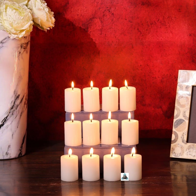 Stone & Feather (Winsome Decorative), Small White Pillar Candle Unscented, Pack of 12, Size 1.5x2 inch (Paraffin Wax) Long Burning time 8 Hours for Party and Event Decoration. - Image 2