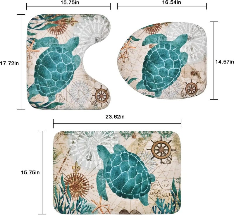 Y&D Bathroom 4 Pcs Set Waterproof Beach Style  Printed Western Shower Curtains and Bath Rug Set - Image 3