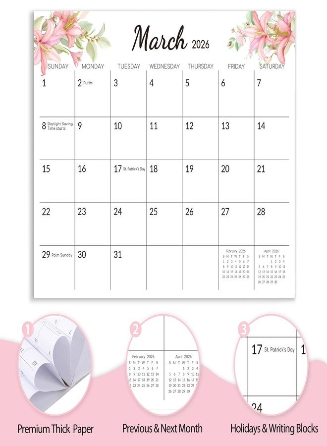 Zuozee Magnetic Calendar for Refrigerator, 10"x 8" Fridge Calendar from Jan. 2026 to Dec. 2027, Wall Calendars 2026-2027 Prefect for Planning and Organizing Your Life - Flower - Image 2