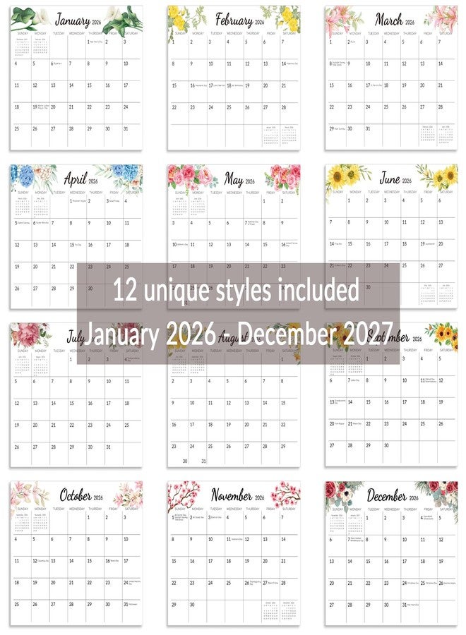 Zuozee Magnetic Calendar for Refrigerator, 10"x 8" Fridge Calendar from Jan. 2026 to Dec. 2027, Wall Calendars 2026-2027 Prefect for Planning and Organizing Your Life - Flower - Image 3