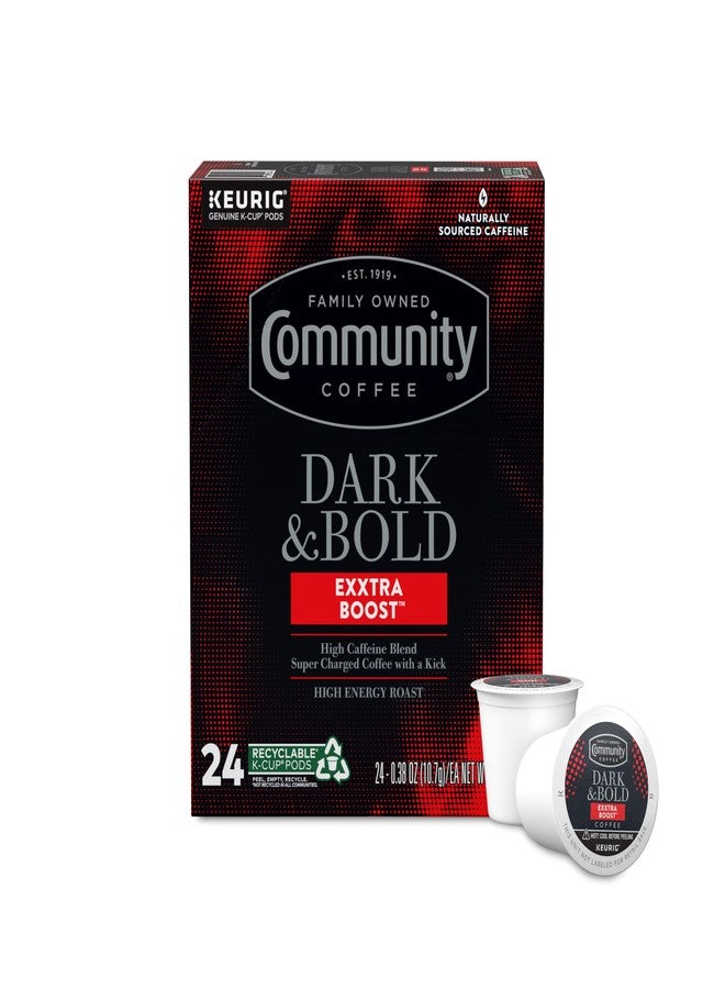 Community Coffee Dark & Bold Exxtra Boost 24 Count Coffee Pods, Compatible with Keurig 2.0 K-Cup Brewers, 24 Count (Pack of 1) - Image 1