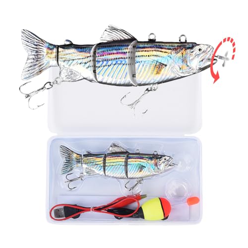 watalure Robotic Swimming Fishing Electric Lures 5.12" USB Rechargeable LED Light Wobbler Multi Jointed Swimbaits Hard Lures Fishing Tackle (Hybrid Striped Shad Specialty) - Image 1