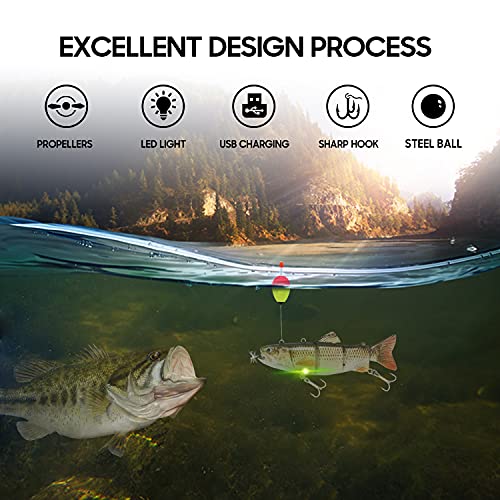 watalure Robotic Swimming Fishing Electric Lures 5.12" USB Rechargeable LED Light Wobbler Multi Jointed Swimbaits Hard Lures Fishing Tackle (Hybrid Striped Shad Specialty) - Image 4