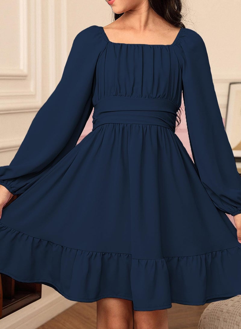 blibean Girl Long Sleeve Christmas Dress Teen Fall Boho Semi Formal Dresses Tweens Holiday Outfits Little Kids Fancy Party Valentines Clothes Vestidos para NiÃ±as Size 10-11 Years Dark Blue - Image 5