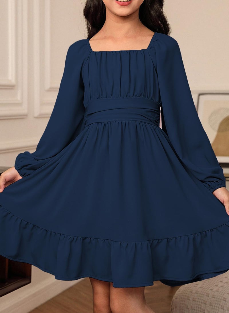 blibean Girl Long Sleeve Christmas Dress Teen Fall Boho Semi Formal Dresses Tweens Holiday Outfits Little Kids Fancy Party Valentines Clothes Vestidos para NiÃ±as Size 10-11 Years Dark Blue - Image 2