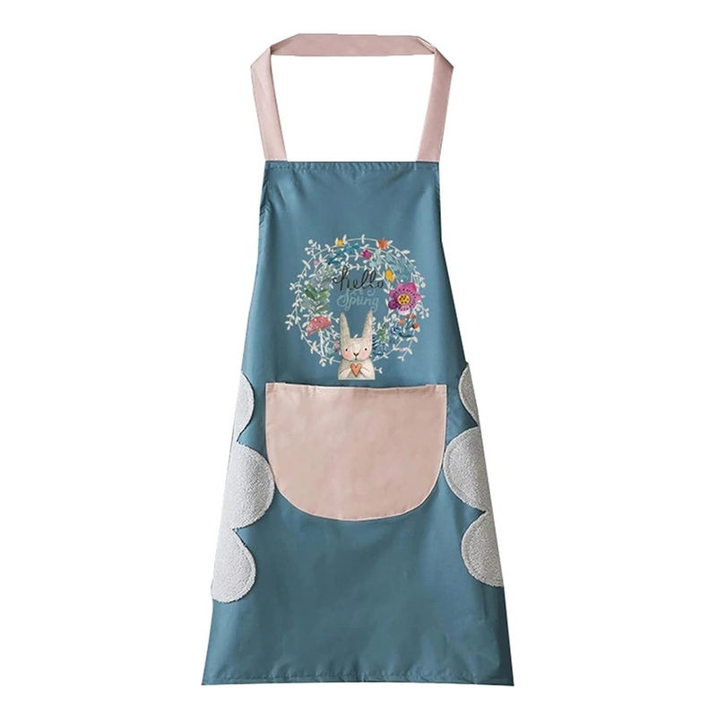 wolpin Kitchen Apron with Front Pocket and side Coral Velvet for Wiping Hands Towel PVC Waterproof Unique Design Cooking Fits Men/Women Home Restaurant - Image 1