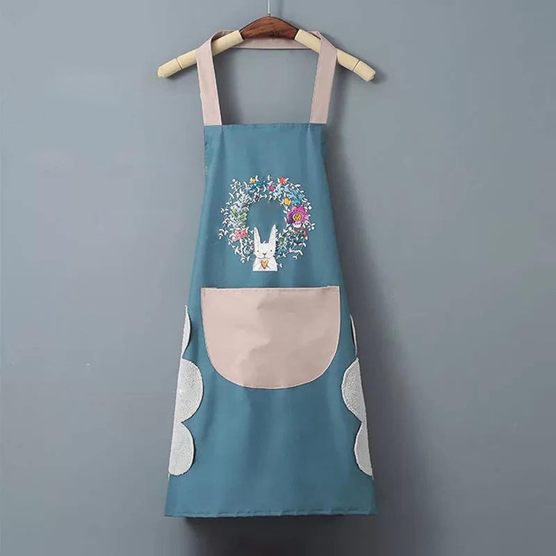 wolpin Kitchen Apron with Front Pocket and side Coral Velvet for Wiping Hands Towel PVC Waterproof Unique Design Cooking Fits Men/Women Home Restaurant - Image 2