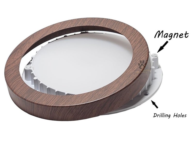 Mufasa 6 Watts LED Surface Panel, Slim Round Style Ceiling Lamp Cabinet, Wardrobe Light, Wooden Finish, Warm White (9cm) (Pack of 4) - Image 3