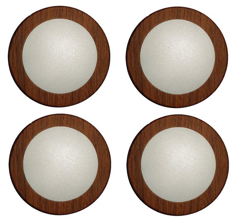 Mufasa 6 Watts LED Surface Panel, Slim Round Style Ceiling Lamp Cabinet, Wardrobe Light, Wooden Finish, Warm White (9cm) (Pack of 4) - Image 1
