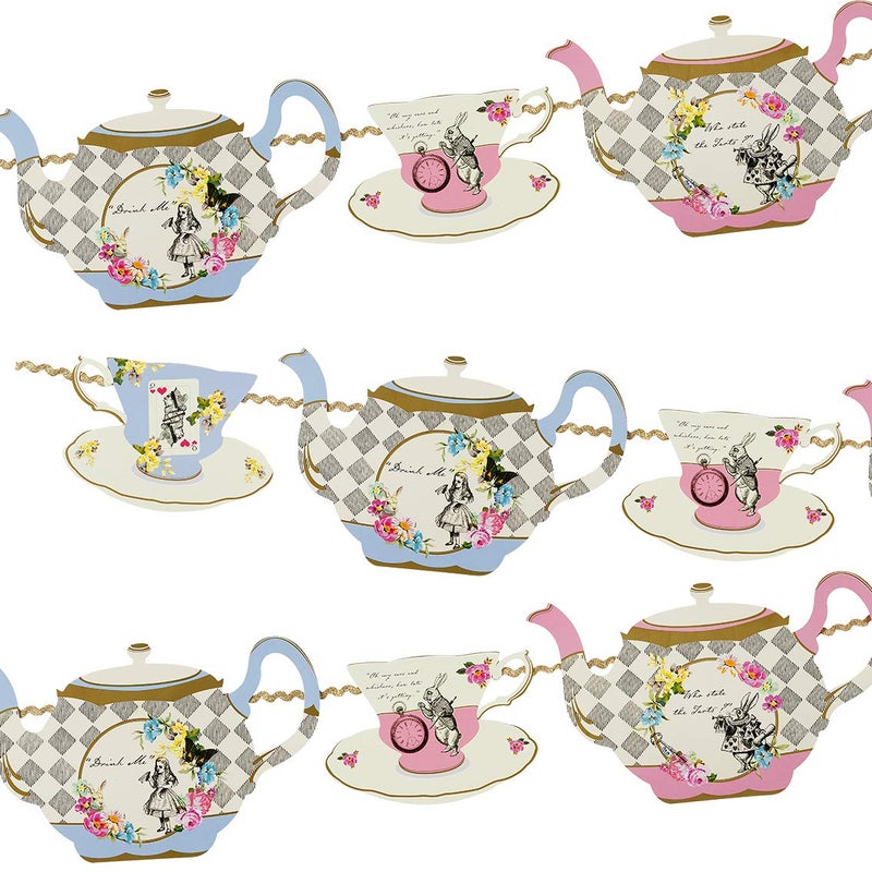 Talking Tables Alice in Wonderland Teapot Bunting Garland 13ft - Themed Decoration For Mad Hatter Tea Party, Birthday, Afternoon Tea, Baby Shower, Mother's Day, Garden - Image 1