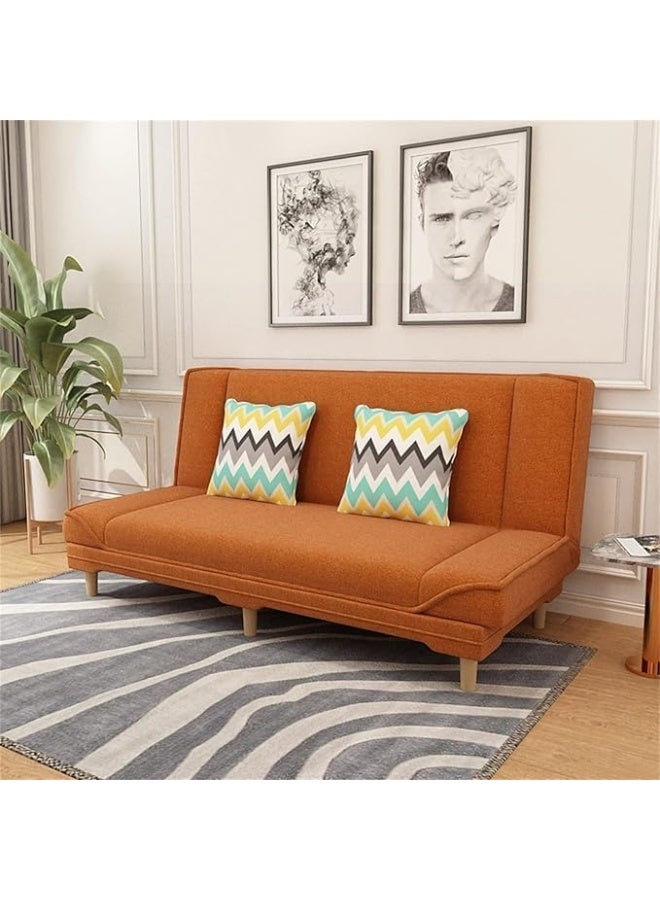 Poppins HOME Modern Sofa Bed with Tufted Cushions, Wooden Legs (Orange) - Image 1