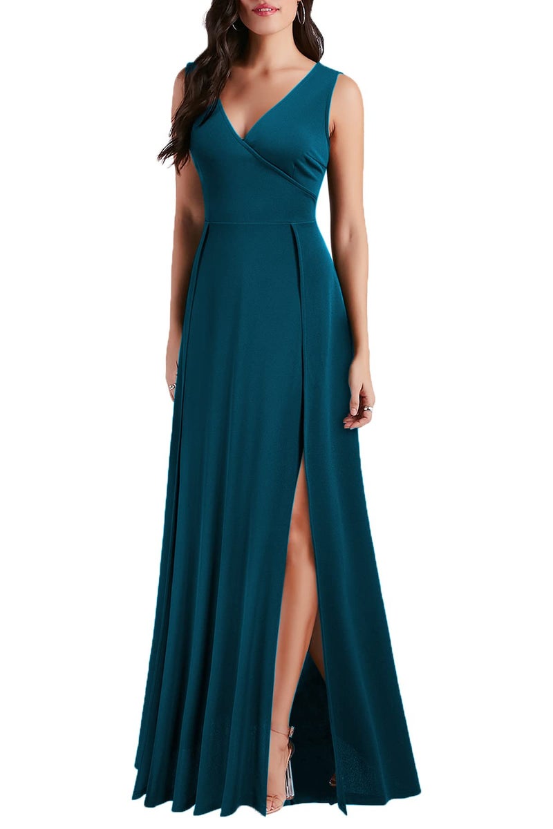MUSHARE Women's V Neck Sleeveless Split Formal Dress Cocktail Party Prom Long Dresses - Image 3